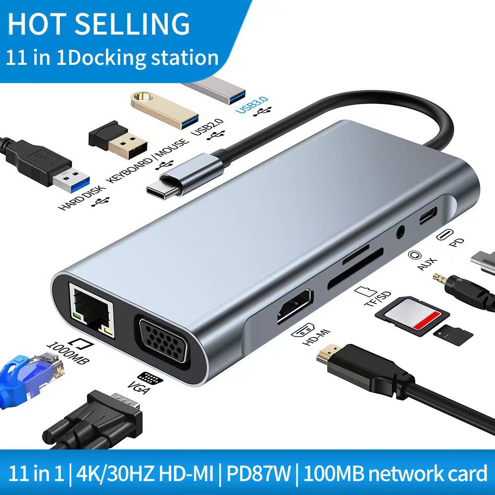 11-in-1 Mini USB-C Docking Station RJ45 1000Mbps Ethernet Type-C Hub Converter HD VGA 4 USB TF/SD AUX Type-C Adapter 11-in-1 Mini USB-C Docking Station RJ45 1000Mbps Ethernet Type-C Hub Converter HD VGA 4 USB TF/SD AUX Type-C Adapter